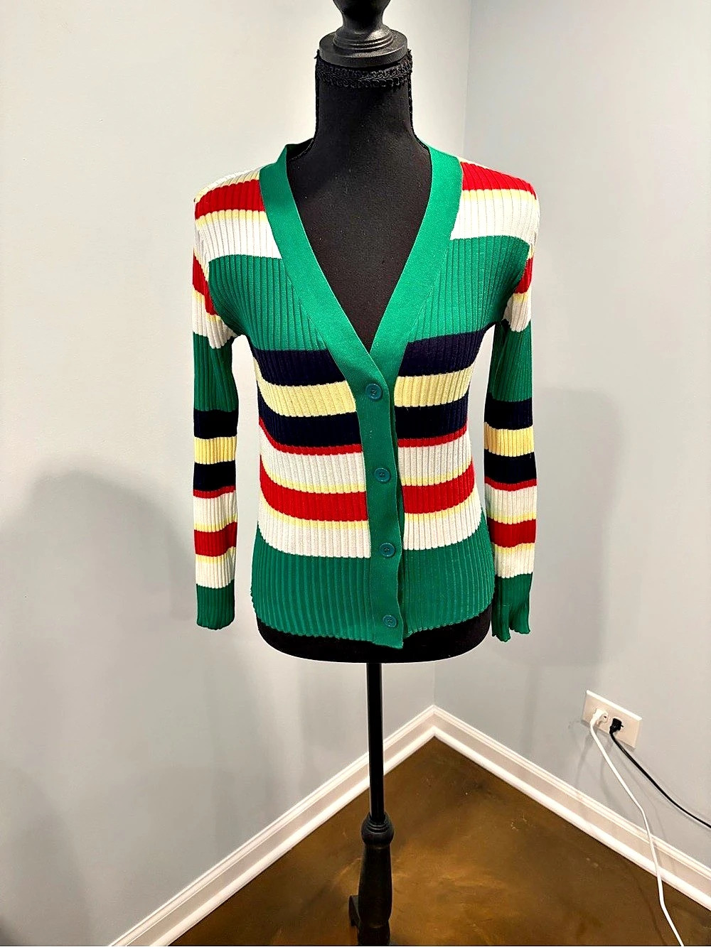 Anthropologie Striped Cardigan in Green & Red Like New